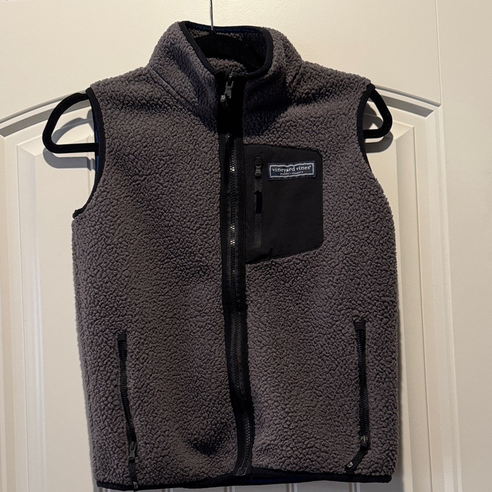 Vineyard Vines Boys Gray Fleece Vest with Black Accents